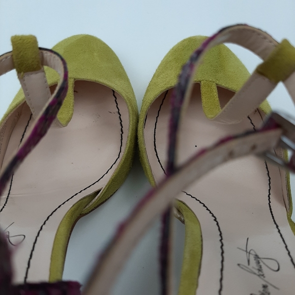 Allen Schwartz Citron Raspberry Deco Suede and Snakeskin Heels Size 9.5 - Picture 15 of 16